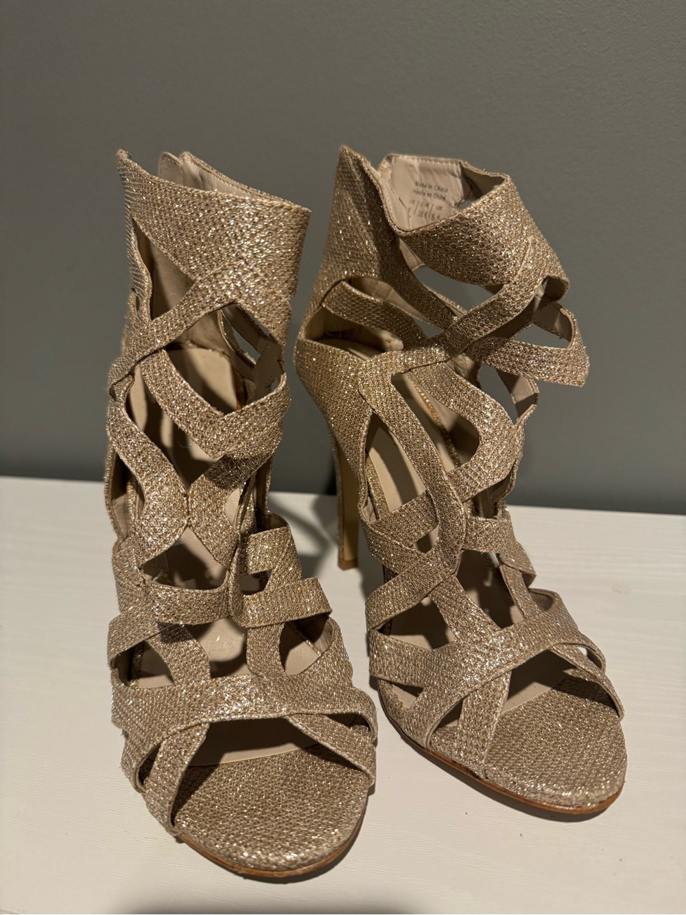 Aldo Champagne Glitter Strappy High Heel Sandals